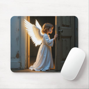 Angel Child Peering Around an Old Door Mouse Mat