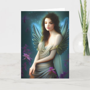 Angel Christmas Card Purple Flowers Blank Inside
