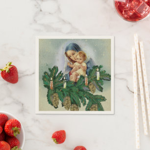 Angel Christmas Mery and Jesus in Candle Ligh Napkin