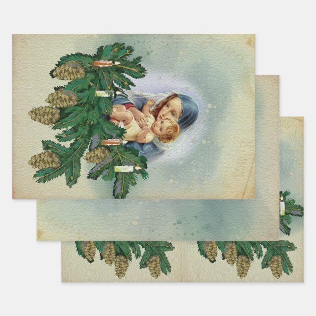 Angel Christmas Mery and Jesus in Candle Light Wrapping Paper Sheet (Set)