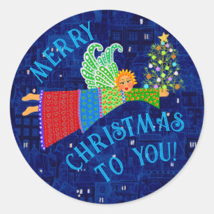 Angel Christmas Tree Classic Round Sticker