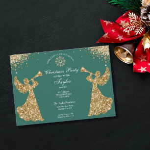 Angel Christmas Tree Family Dinner Party Invitation