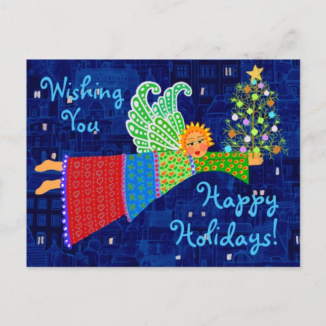 Angel Christmas Tree Personalised Holiday Postcard (Front)
