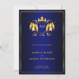 Angel Crest   Gold Royal Blue Luxurious Invitation