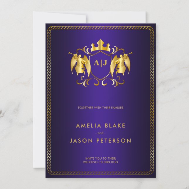 Angel Crest | Gold Royal Purple Luxurious Invitation (Front)