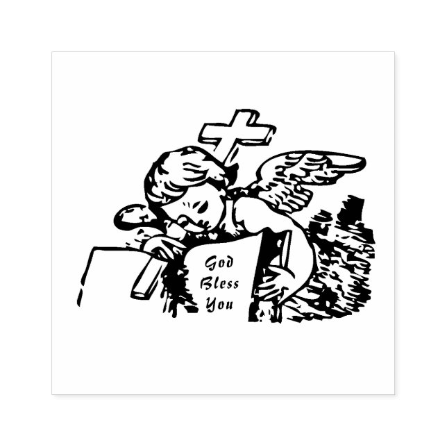 Angel Cross Bible "God Bless You" Rubber Stamp (Imprint)
