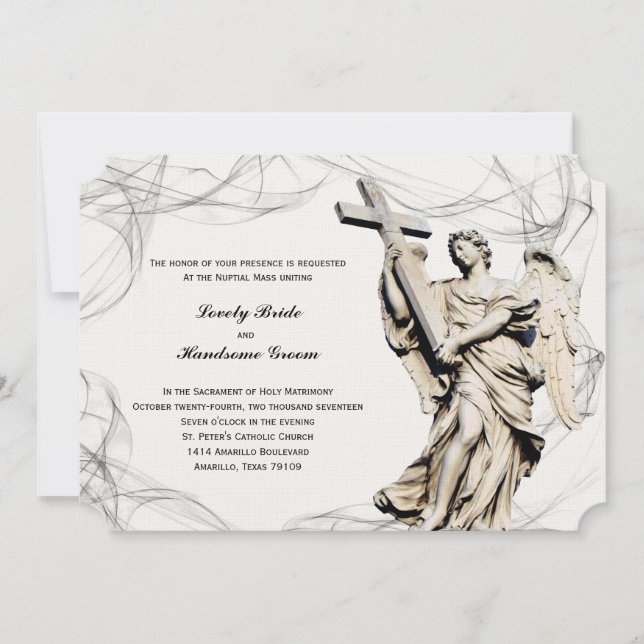 Angel Cross Catholic Wedding Invitation (Front)