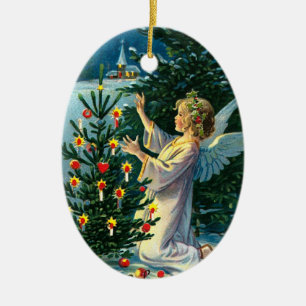 Angel Decorating Christmas Tree 2 Ceramic Tree Decoration