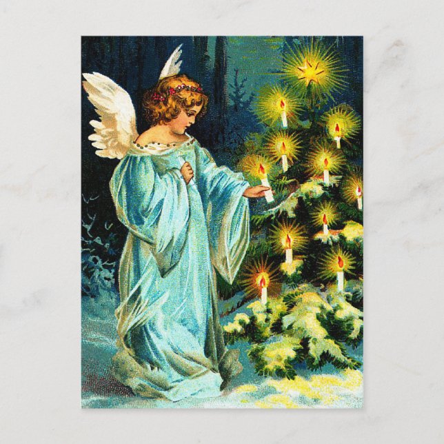 Angel Decorating Christmas Tree Holiday Postcard (Front)