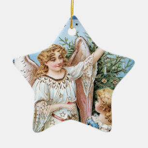 Angel Decorating the Tree Ceramic Tree Decoration