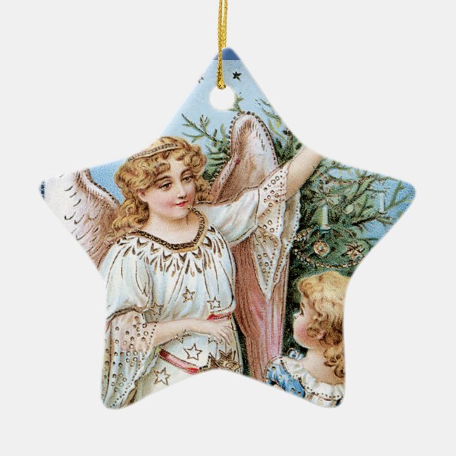 Angel Decorating the Tree Ceramic Tree Decoration (Front)