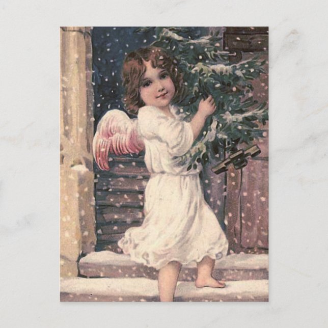 "Angel Delivery" Vintage Christmas Postcard (Front)
