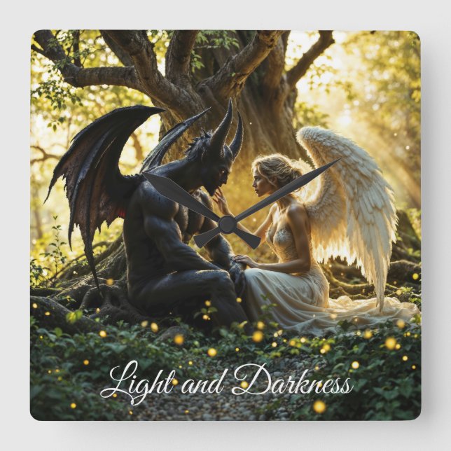 Angel Demon supernatural bright design Square Wall Clock (Front)