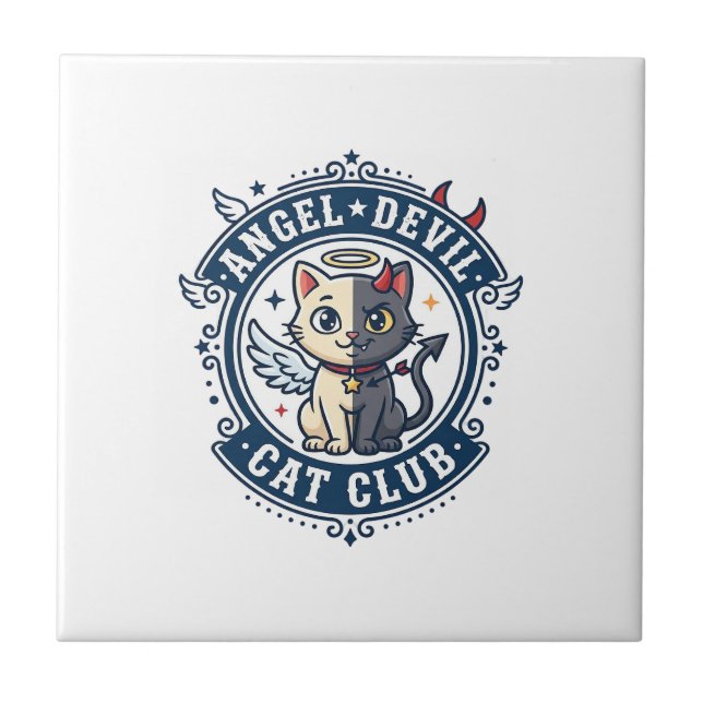 Angel Devil Cat Cat Mum Gift Idea - Angel Devil Ca Tile (Front)