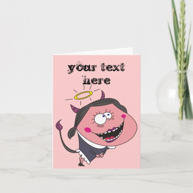 Angel Devil Girl Funny Personalised Greeting Cards (Front)