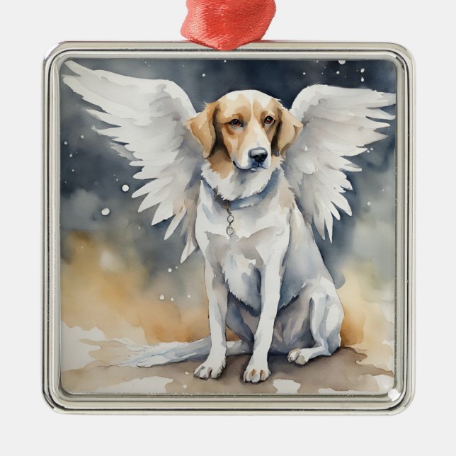 Angel Dog Watercolor  Metal Tree Decoration (Front)