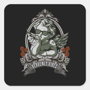 Angel Dreamy Heavenly Vibes Cool Tattoo Art Square Sticker