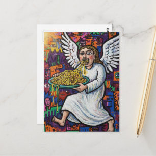 Angel Eating Spaghetti art brut style Postcard