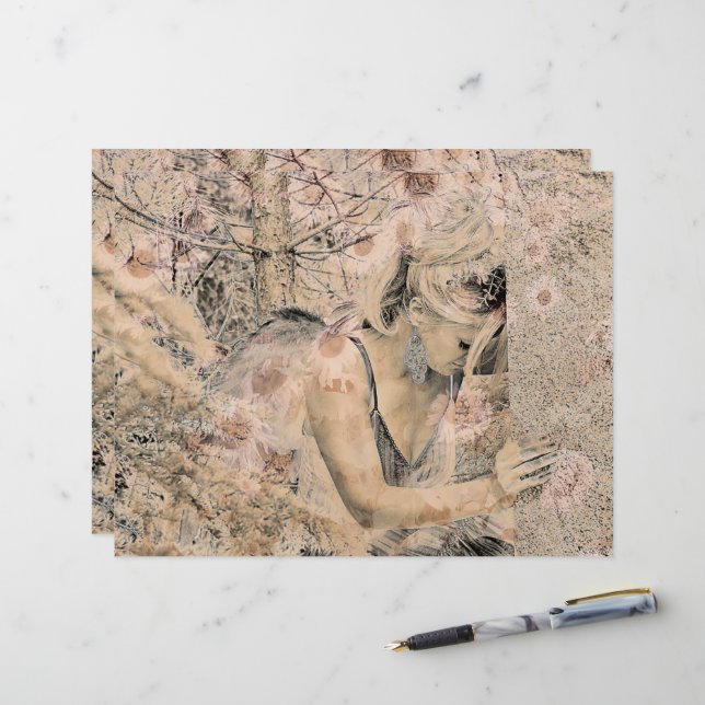 Angel Elegant Boho Floral Antique Sepia (Front/Back In Situ)