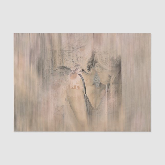 Angel Elegant Boho Floral Antique Sepia Ethereal Tissue Paper (Front)