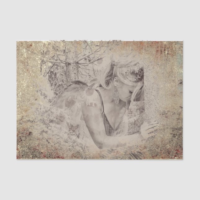 Angel Elegant Boho Floral Antique Sepia Texture Tissue Paper (Front)