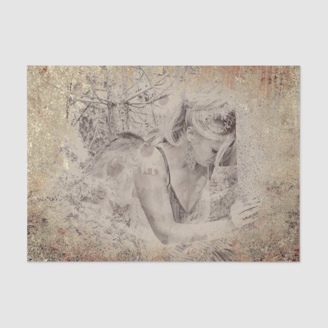 Angel Elegant Boho Floral Antique Sepia Texture Tissue Paper (Front)