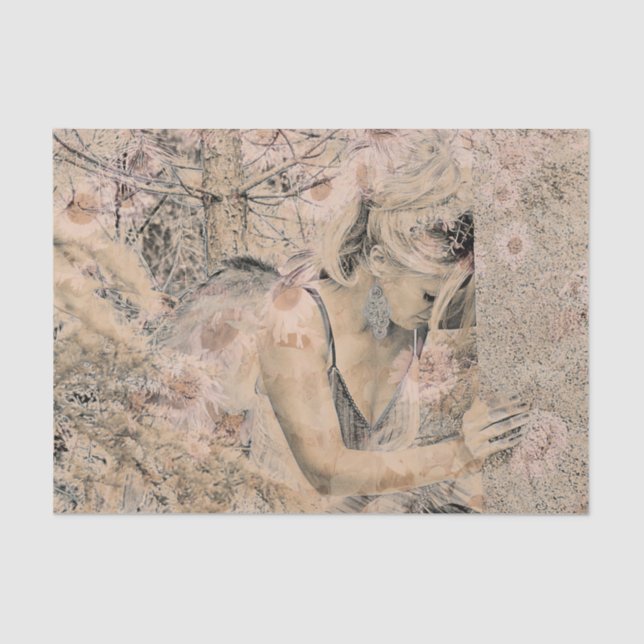 Angel Elegant Boho Floral Antique Sepia Tissue Paper (Front)