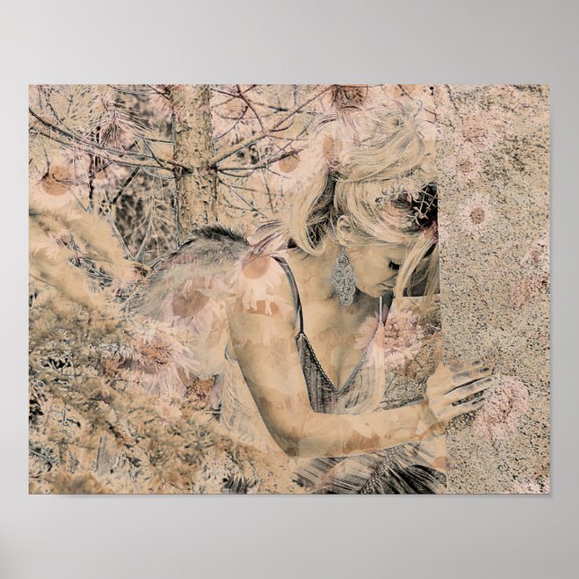 Angel Elegant Boho Sepia Floral Antique Old Poster (Front)