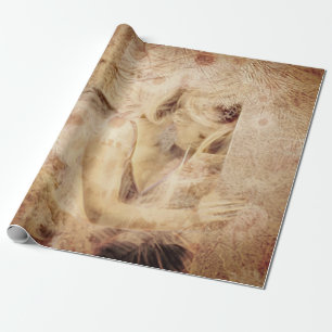 Angel Elegant Glowing Brown Sepia Floral Antique Wrapping Paper