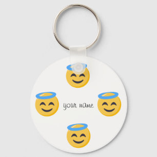Angel Emoji Face  and '' Your Name Here " Key Ring