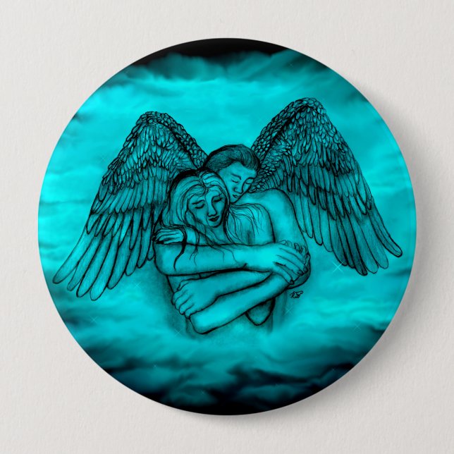 Angel Eros in Love , black and green design 10 Cm Round Badge (Front)