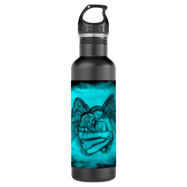 Angel Eros in Love , black and green design 710 Ml Water Bottle (Front)