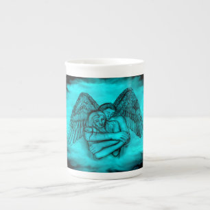 Angel Eros in Love , black and green design Bone China Mug