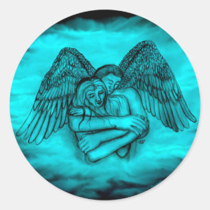 Angel Eros in Love , black and green design Classic Round Sticker