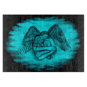 Angel Eros in Love , black and green design Cutting Board