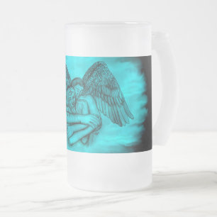 Angel Eros in Love , black and green design Frosted Glass Beer Mug