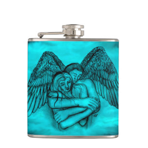 Angel Eros in Love , black and green design Hip Flask