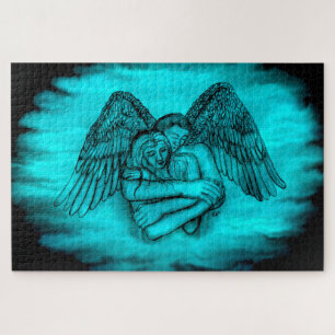 Angel Eros in Love , black and green design Jigsaw Puzzle