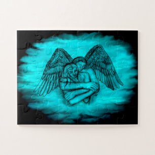 Angel Eros in Love , black and green design Jigsaw Puzzle