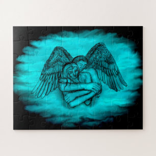 Angel Eros in Love , black and green design Jigsaw Puzzle