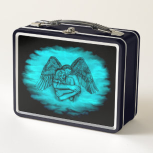 Angel Eros in Love , black and green design Metal Lunch Box