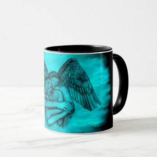Angel Eros in Love , black and green design Mug