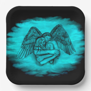Angel Eros in Love , black and green design Paper Plate
