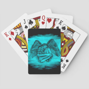 Angel Eros in Love , black and green design Playing Cards