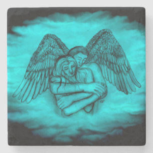 Angel Eros in Love , black and green design Stone Coaster