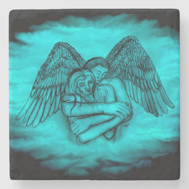 Angel Eros in Love , black and green design Stone Coaster (Front)