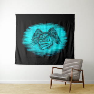 Angel Eros in Love , black and green design Tapestry