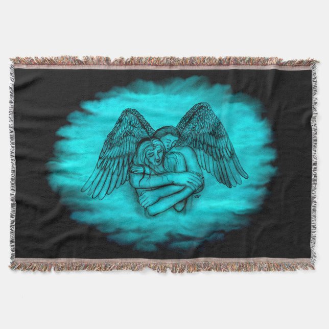 Angel Eros in Love , black and green design Throw Blanket (Front)