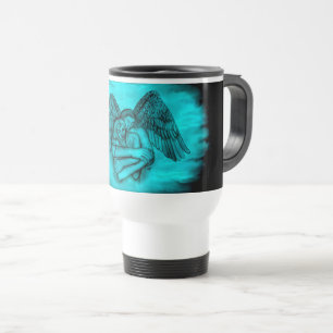 Angel Eros in Love , black and green design Travel Mug