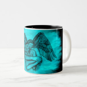 Angel Eros in Love , black and green design Two-Tone Coffee Mug